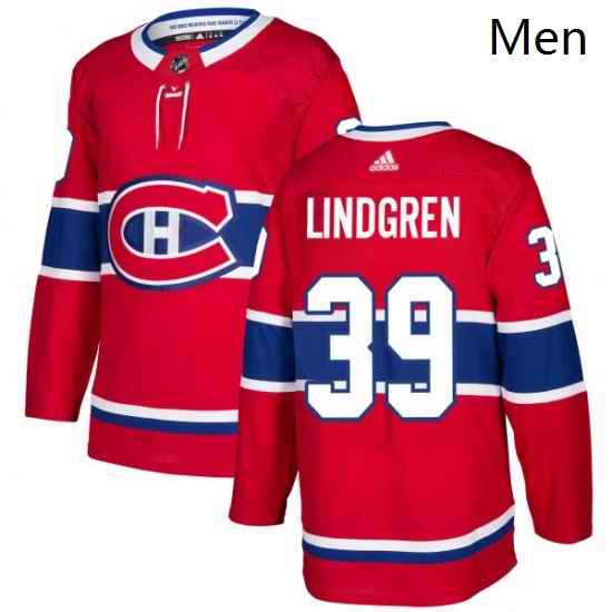 Mens Adidas Montreal Canadiens 39 Charlie Lindgren Authentic Red Home NHL Jersey